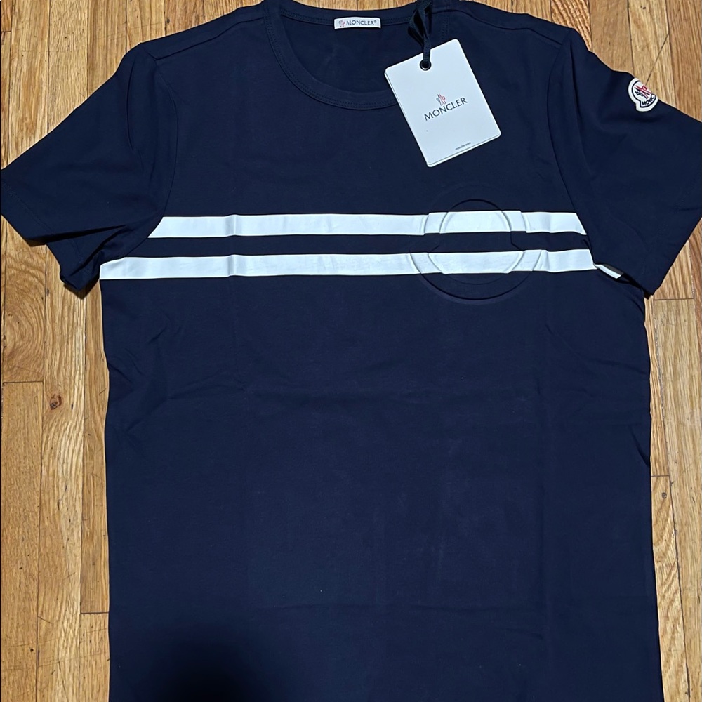 Moncler embossed stripped logo tshirt mens small